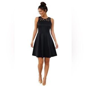 Amanda Uprichard Fit and Flair Dress Sleeveless Dress Gold Grommet Detail Medium